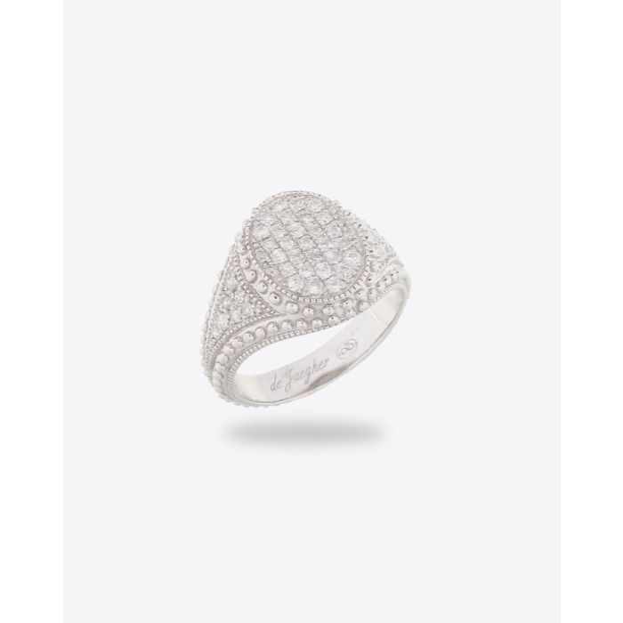 Bague chevalière Divinely en argent et diamants De Jaegher.