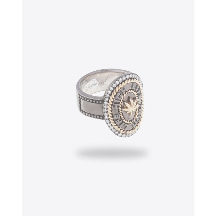 Bague High Life en or jaune argent noirci et diamants blancs Vanessa De Jaegher