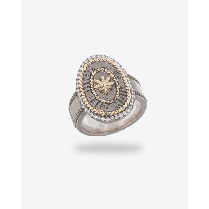Bague High Life en or jaune argent noirci et diamants blancs Vanessa De Jaegher
