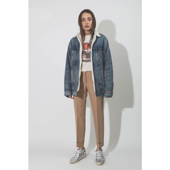 Blouson fourré en denim bleu Serena Trucker jacket Denimist.   