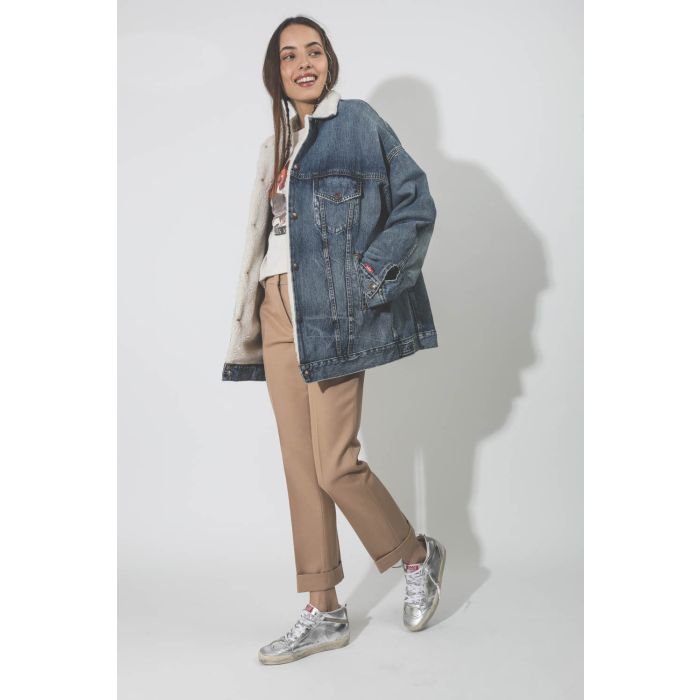 Blouson fourré en denim bleu Serena Trucker jacket Denimist.   