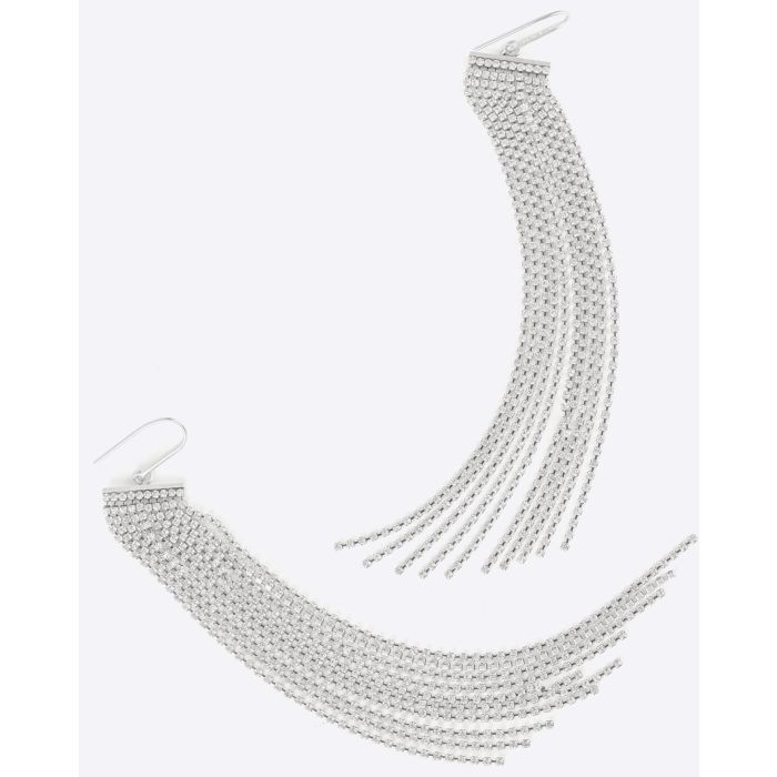 Boucles d'oreilles pendantes Charming Lady Cascade Isabel Marant en métal argenté et strass. 