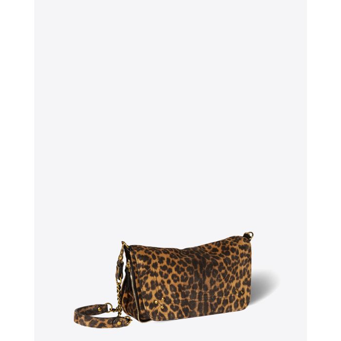 Mini-sac Bobi S en cuir de veau léopard chamois Jérôme Dreyfuss. Profil.