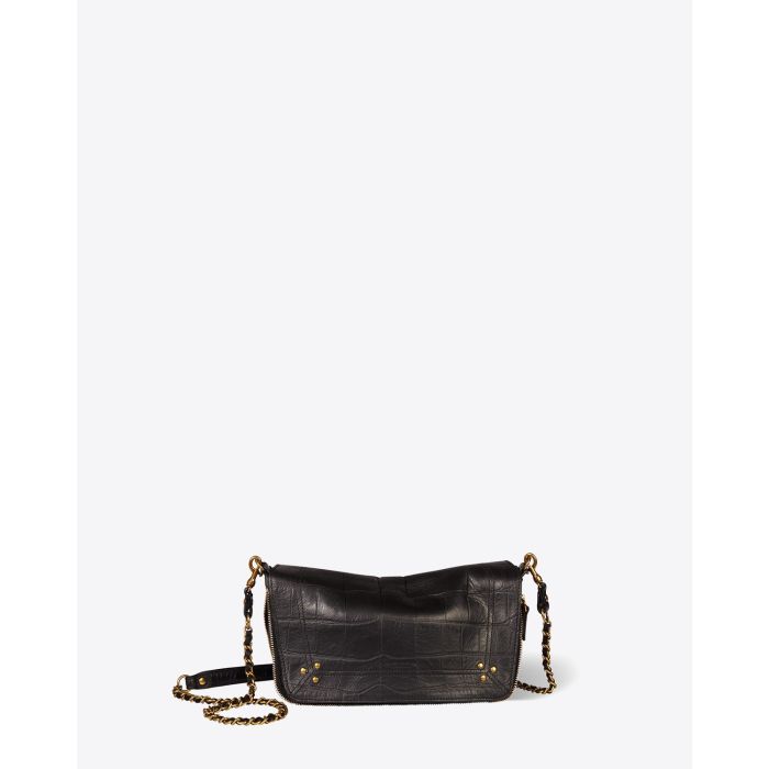 Mini-sac en cuir de vachette croco noir Bobi S Jérôme Dreyfuss. Face.