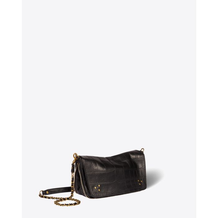 Mini-sac en cuir de vachette croco noir Bobi S Jérôme Dreyfuss. Profil.
