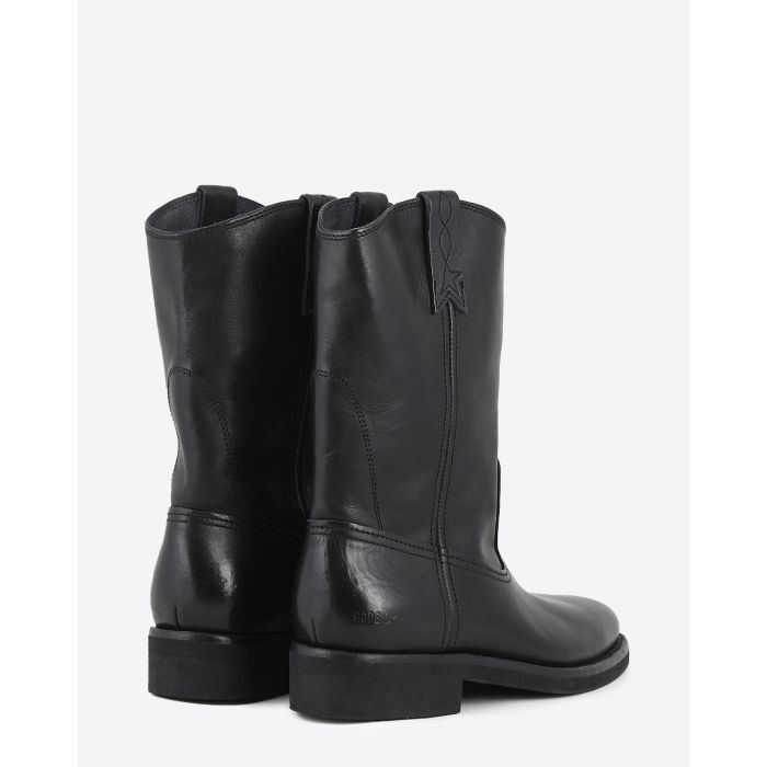 Boots de motards semi-montantes en cuir noir 90100 Golden Goose femme. Dos.