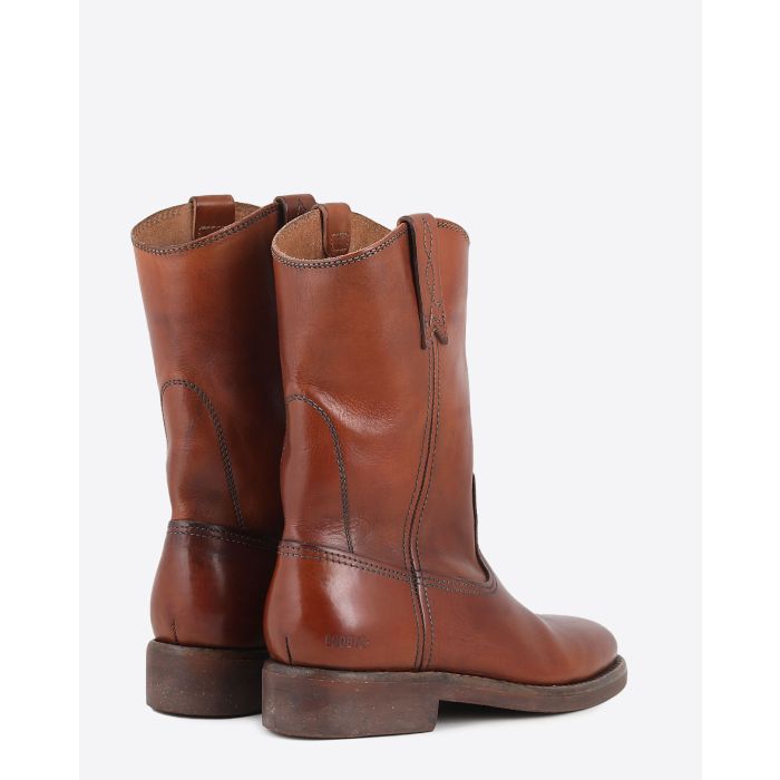 Boots semi-montantes de motard en cuir camel Biker 55312 Golden Goose femme. Dos. 