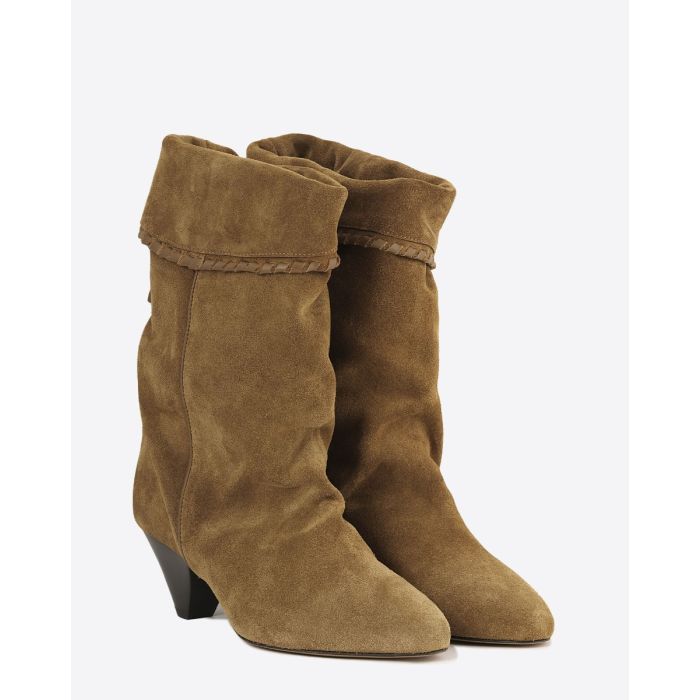 Boots Dalby Isabel Marant en cuir suédé drapé cognac. Face.