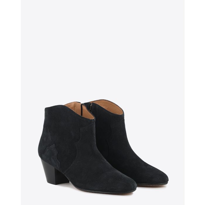 Boots à petits talons en cuir suédé noir Dicker Isabel Marant. Face.