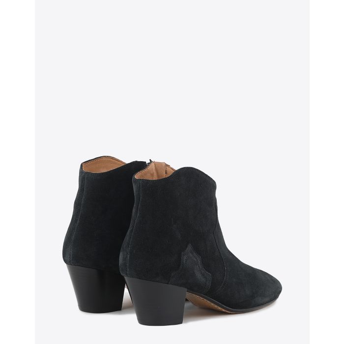 Boots à petits talons en cuir suédé noir Dicker Isabel Marant. Dos.