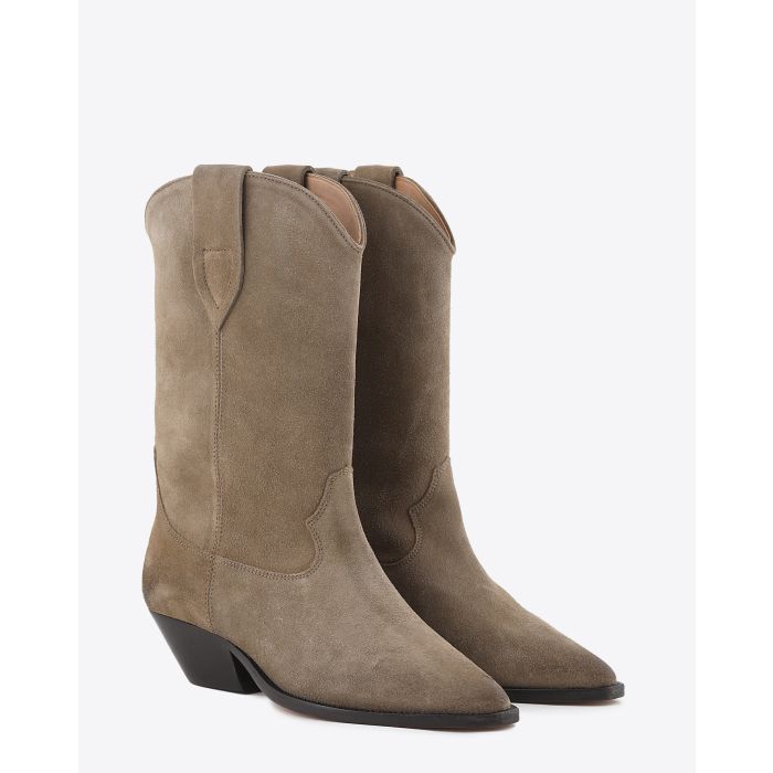 Bottes Santiags en daim beige Isabel Marant. Face.
