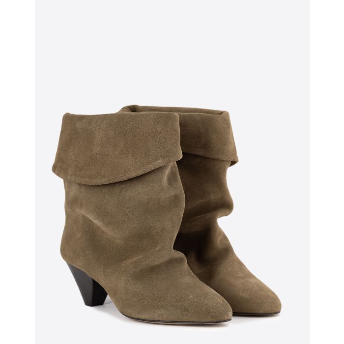 Boots à talons Ryska Isabel Marant en cuir kaki. Vue face. 