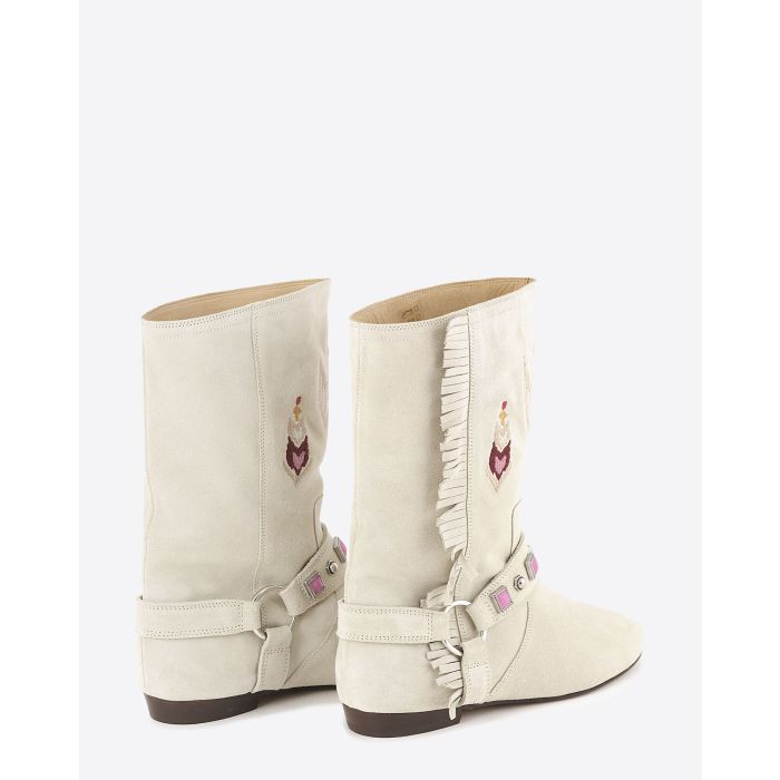 Bottes montantes Siani Isabel Marant en cuir suédé blanc. Vue dos. 