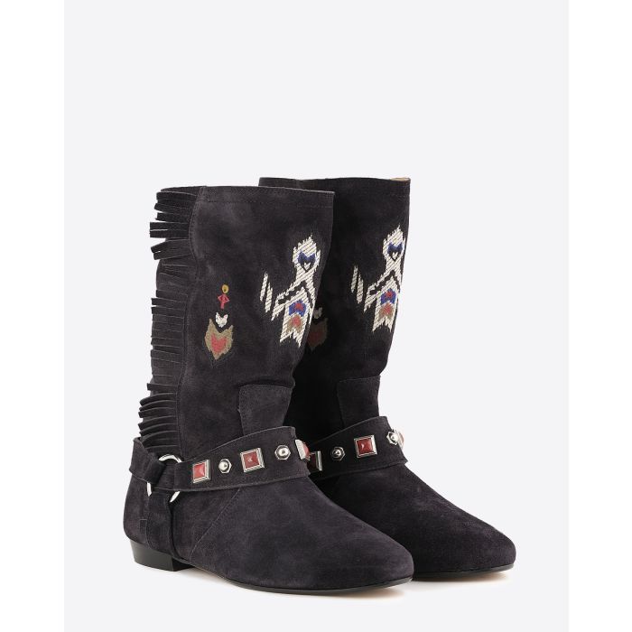 Bottes montantes Siana Isabel Marant noires délavées. Vue face. 