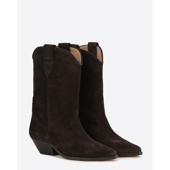 Bottes basses santiag Duerto en cuir suédé chocolat Isabel Marant. Face.