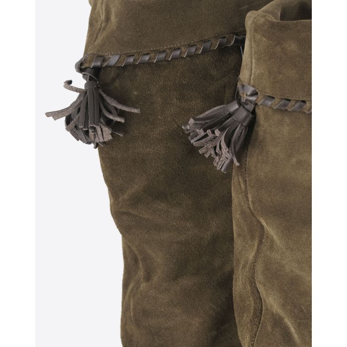 Bottes Elita Isabel Marant en cuir suédé bronze. Détail des pompons à l'arrière. 