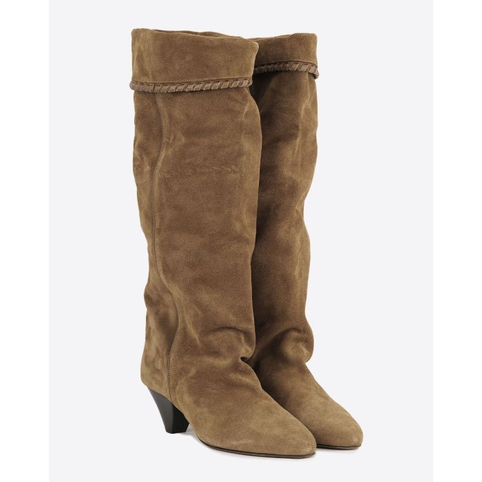 Bottes Elita Isabel Marant en cuir suédé drapé cognac. Face.