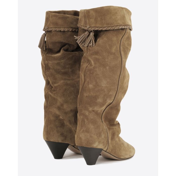 Bottes Elita Isabel Marant en cuir suédé drapé cognac. Dos.