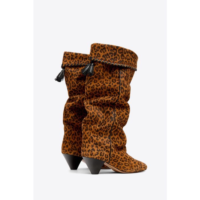 Bottes Elita Isabel Marant en cuir suédé drapé imprimé léopard. Dos.