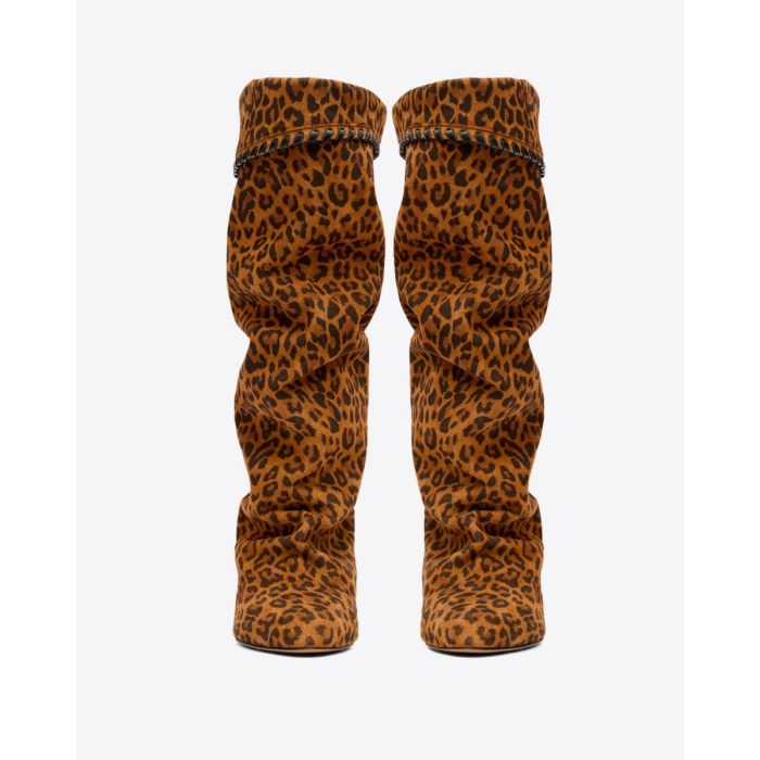 Bottes Elita Isabel Marant en cuir suédé drapé imprimé léopard. Face.
