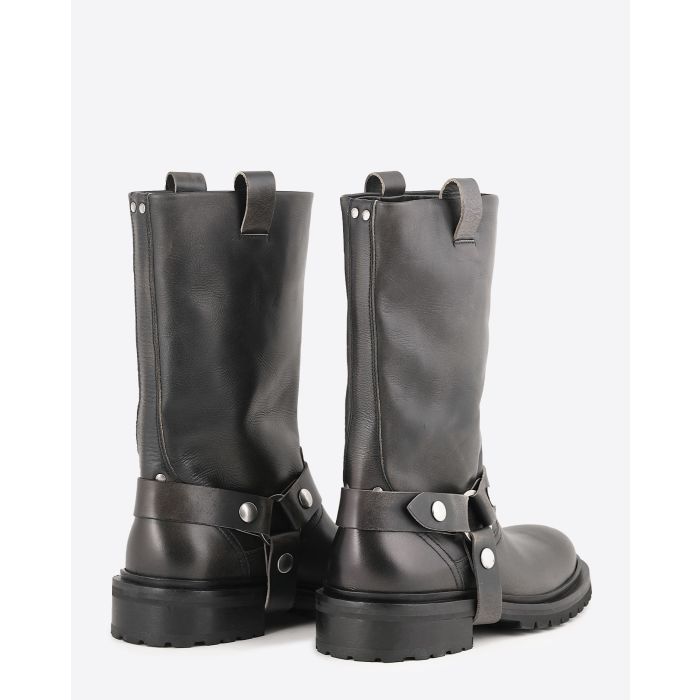 Bottes Biker Kurt Golden Goose en cuir noir délavé. Vue dos.
