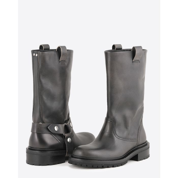 Bottes Biker Kurt Golden Goose en cuir noir délavé.