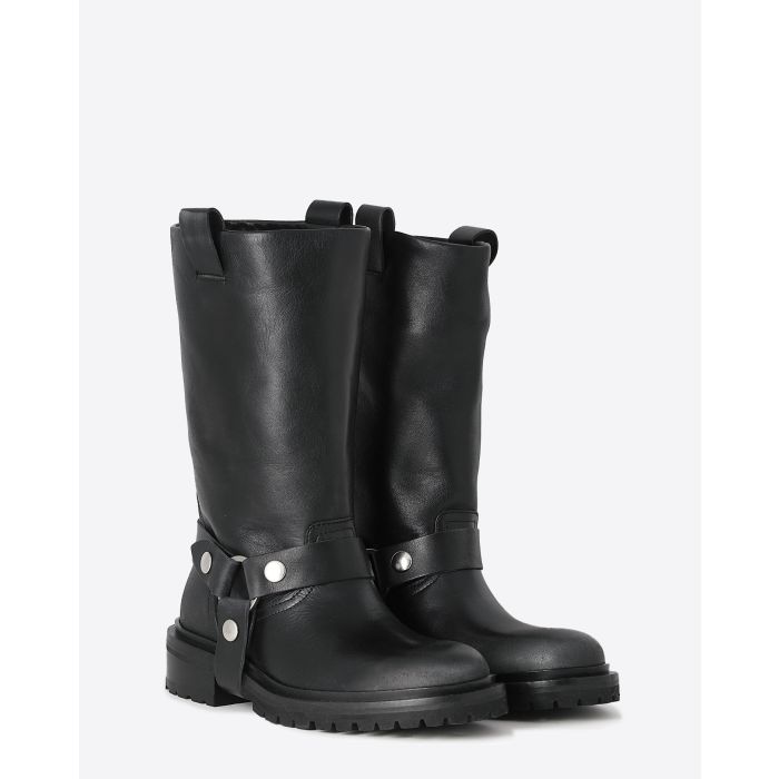 Bottes montantes Kurt Golden Goose en cuir noir. Vue face.