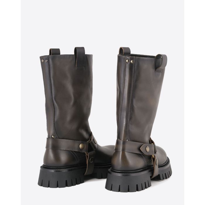 Bottes Kurt Chunky Golden Goose femme en cuir marron vieilli. Vue de dos.