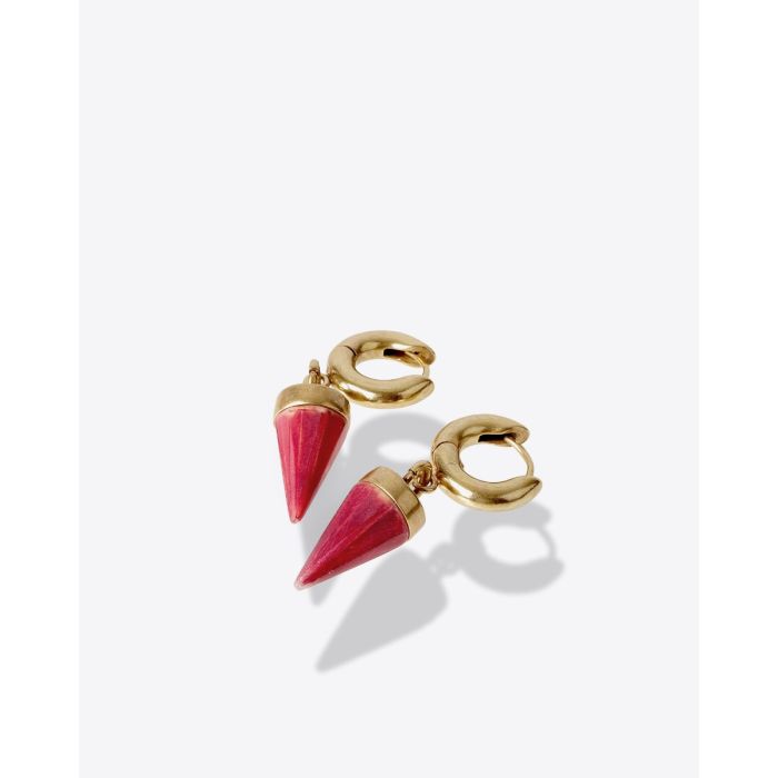 Boucles d'oreilles mini-créoles Be with you Isabel Marant en laiton doré et résine colorée rouge Henna. 