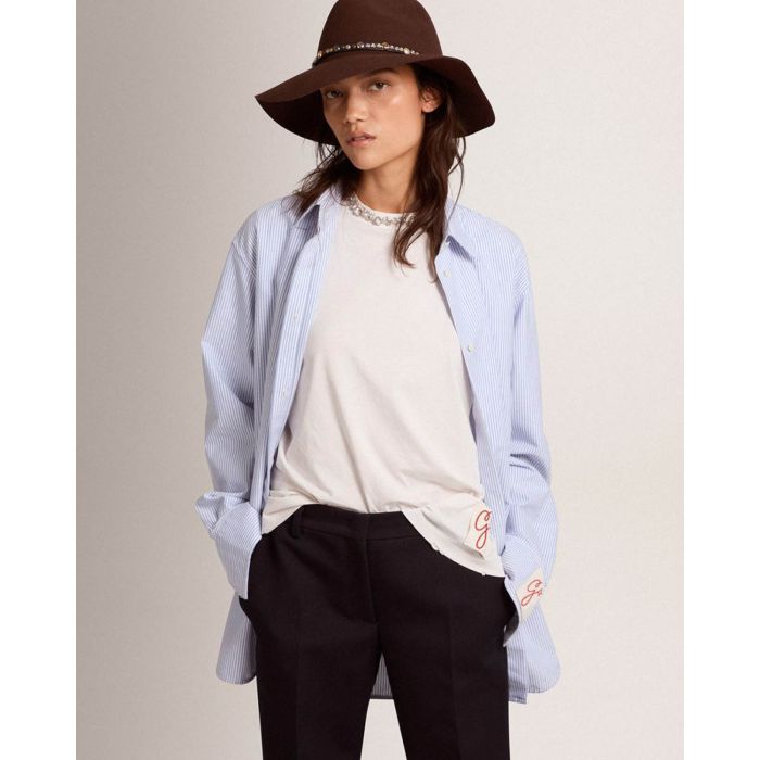 Golden Goose Femme Chemise Boyfriend – Rayé Blanc et Bleu