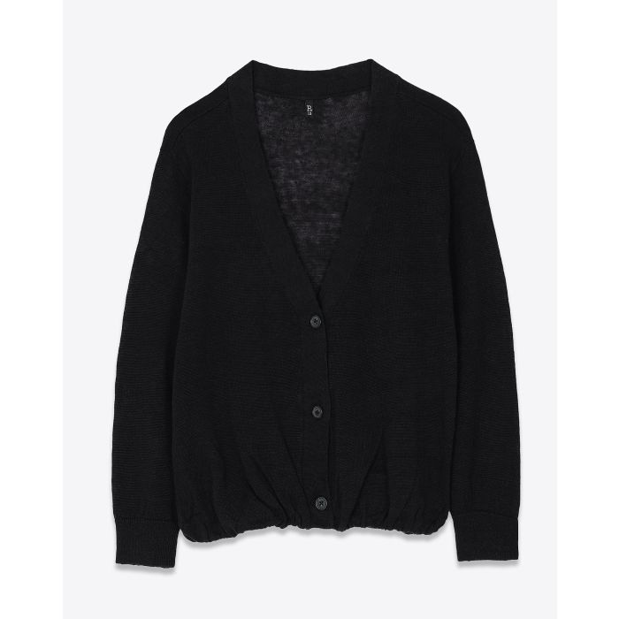 Gilet manches 3/4 noir en lin Balloon R13. Face.