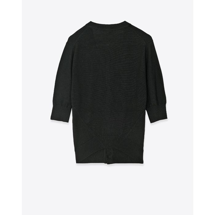 Gilet Elbow Sleeve Slit Hem Cardigan R13 en laine merinos noire. Vue de dos.