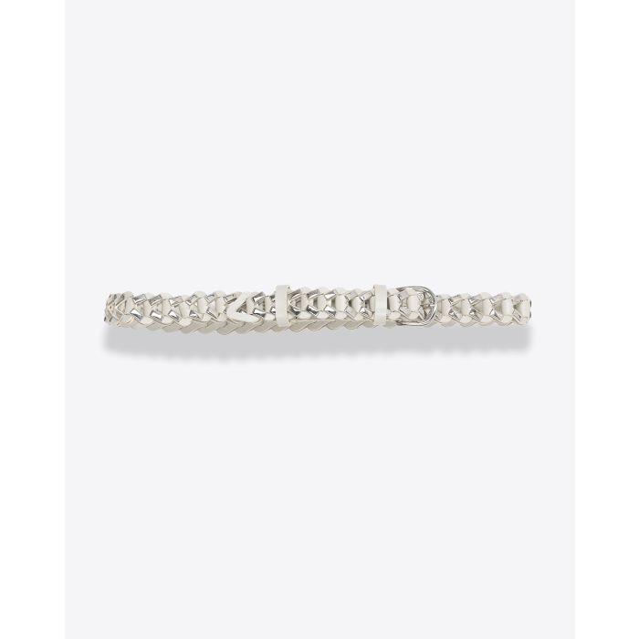 Ceinture fine tressée en cuir blanc et métal argenté Cetju Isabel Marant. Face. 