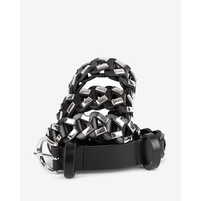Ceinture en cuir noir et métal argenté Cetju Isabel Marant. Détail finition métal argenté.