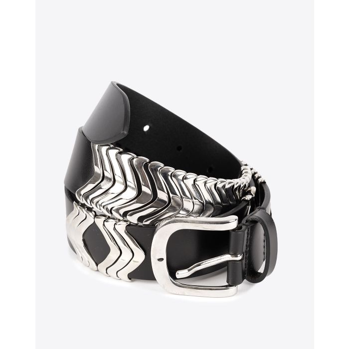 Ceinture en cuir noir ornements en métal argenté Tehora Isabel Marant.