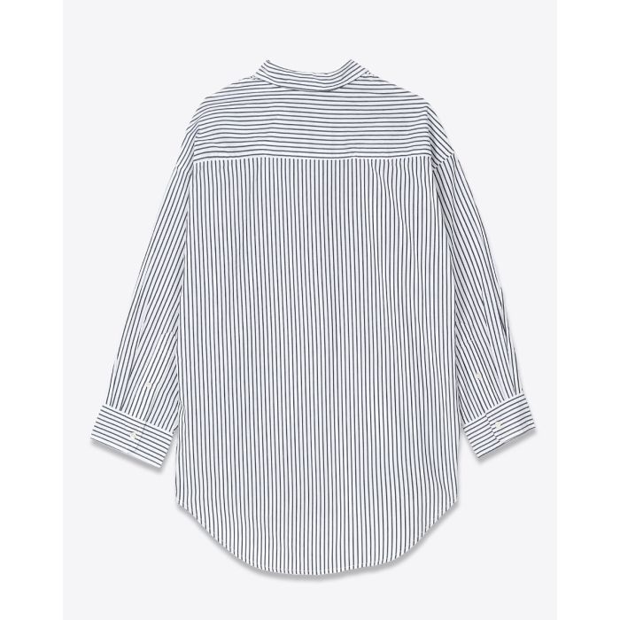 Chemise Button Front Shirt Denimist en popeline de coton blanche rayures marine. Vue de dos.