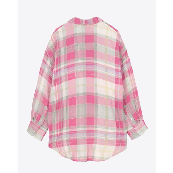 Chemise manches longues Button Front Denimist à carreaux roses. Dos.