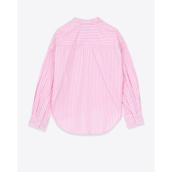 Chemise courte en popeline de coton rayée rose et blanche Denimist. Dos.