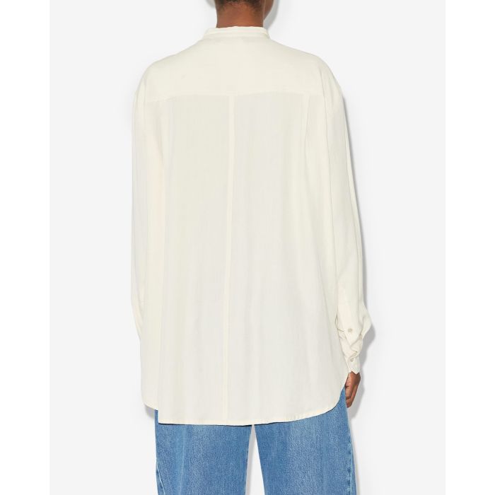 Chemise tunique manches longues plastron brodé écru Britten Isabel Marant Etoile. Porté de dos.