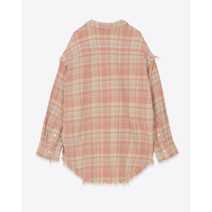 Chemise oversize à carreaux en coton japonais rose et beige Shredded Seam Drop Neck R13. 