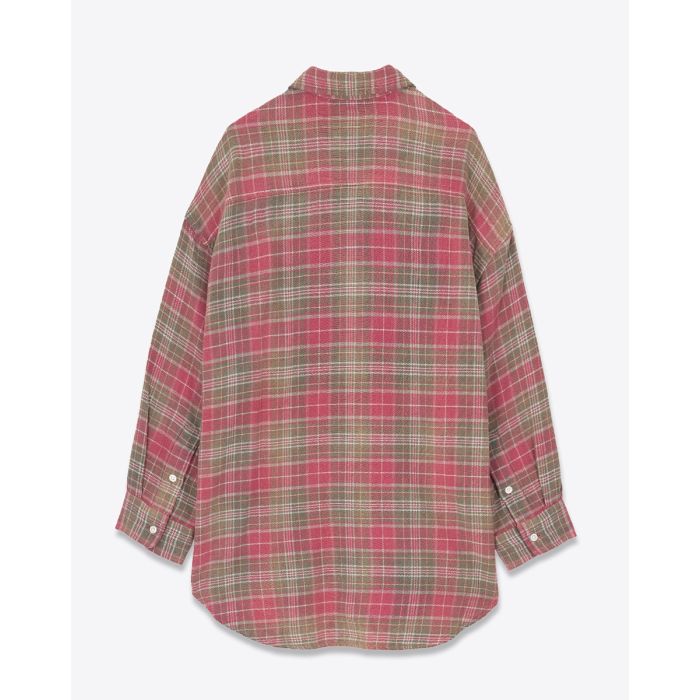 Chemise oversize à carreaux Drop Neck Workshirt en coton japonais rose. Vue de dos.