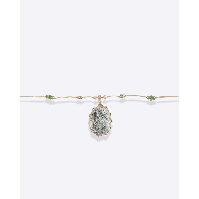  Sharing  Collier Court Tibétain VVV  Rutile Quartz noir