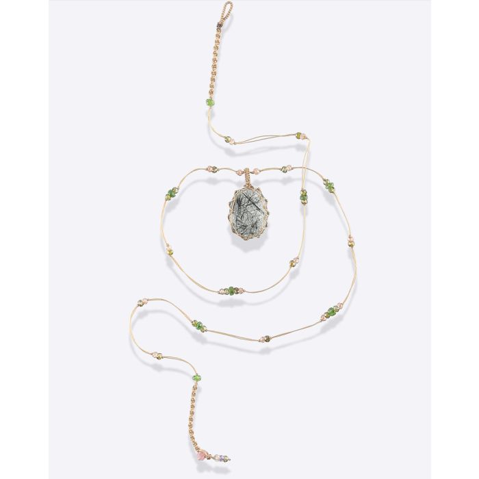 Collier Sharing Court Tibétain VVV  Rutile Quartz noir