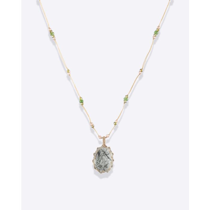 Collier Court Tibétain VVV  Rutile Quartz noir Sharing 