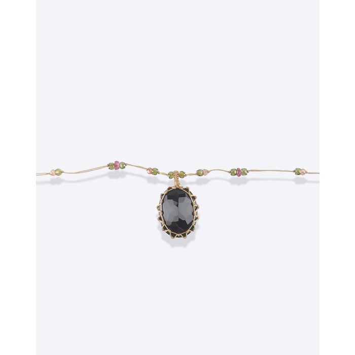 Collier court Tibétain Onyx black Sharing. Détail pierre.