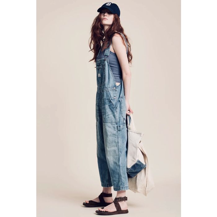 Salopette Relax Denimist en denim bleu. Vue porté 