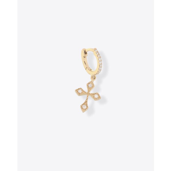 Mini créole en or jaune et diamants Baby Cross De Jaegher.
