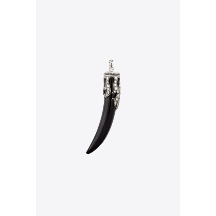 Pendentif corne en onyx et argent diamants Wild Life De Jaeger. Vue de face.