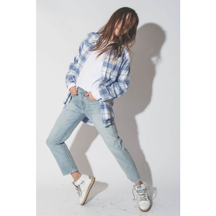 Denimist Chemise Button Front  Bleu Blanc Plaid