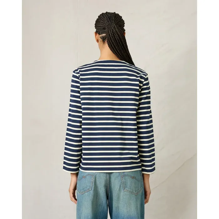 Tee-shirt Boatneck manches longues Denimist à rayures. Vue porté de dos. 